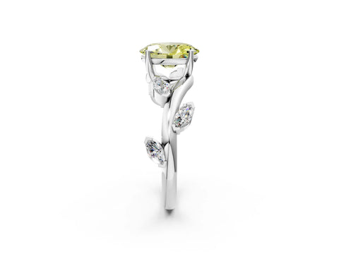 White gold Fancy Yellow Oval Cut Solitaire Twisted Band Marquise Accent Prong Setting Ring_2