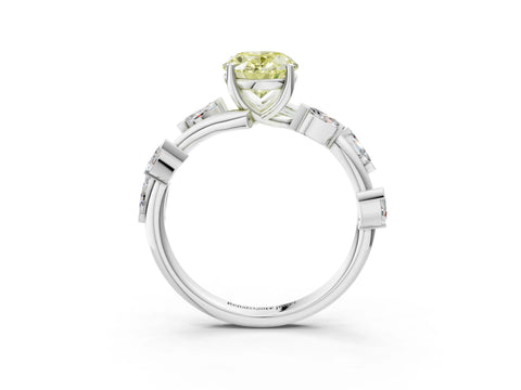 White gold Fancy Yellow Oval Cut Solitaire Twisted Band Marquise Accent Prong Setting Ring_3