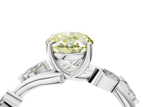 White gold Fancy Yellow Oval Cut Solitaire Twisted Band Marquise Accent Prong Setting Ring_4