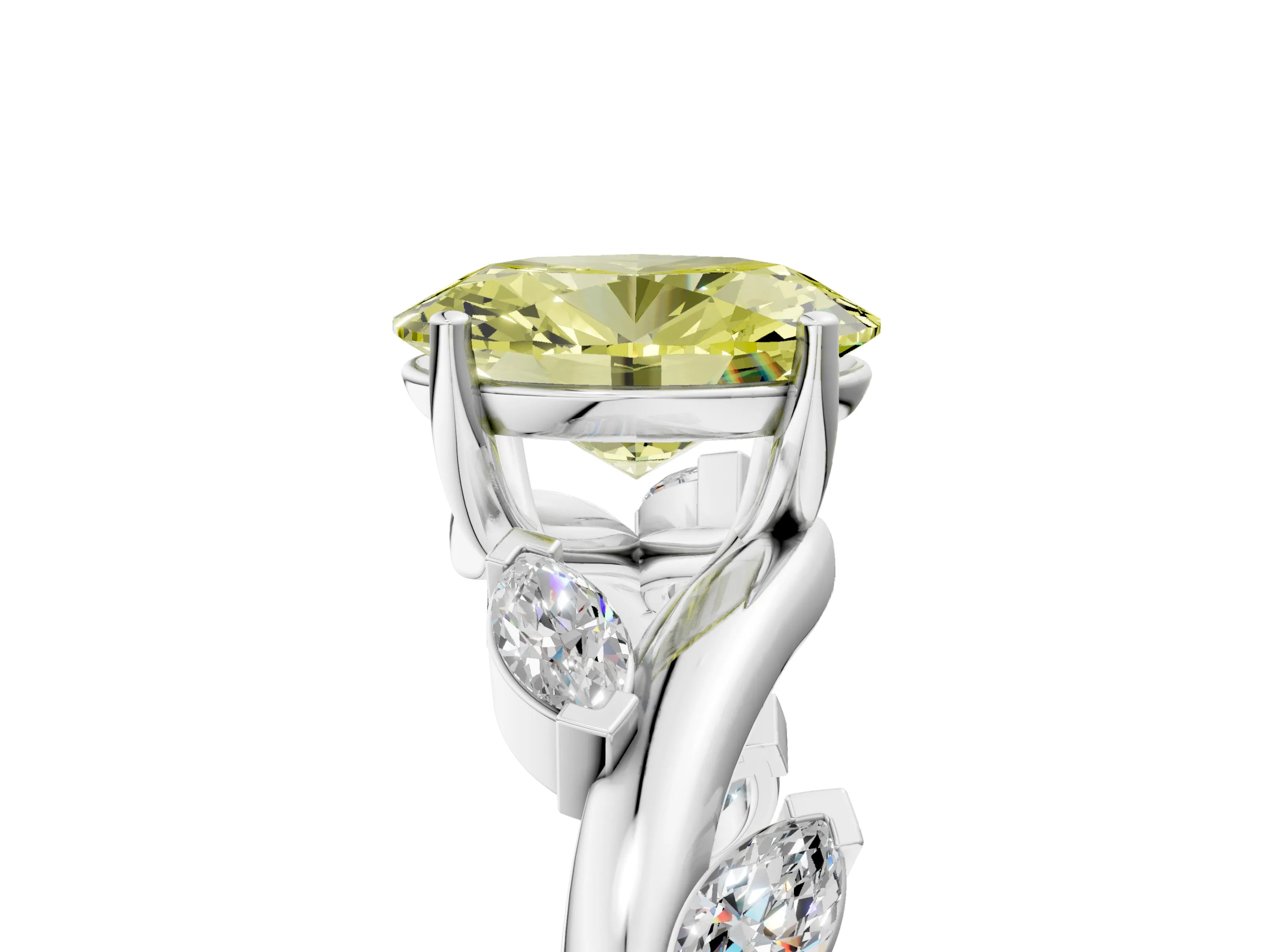 White gold Fancy Yellow Oval Cut Solitaire Twisted Band Marquise Accent Prong Setting Ring_5