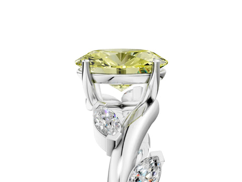 White gold Fancy Yellow Oval Cut Solitaire Twisted Band Marquise Accent Prong Setting Ring_5