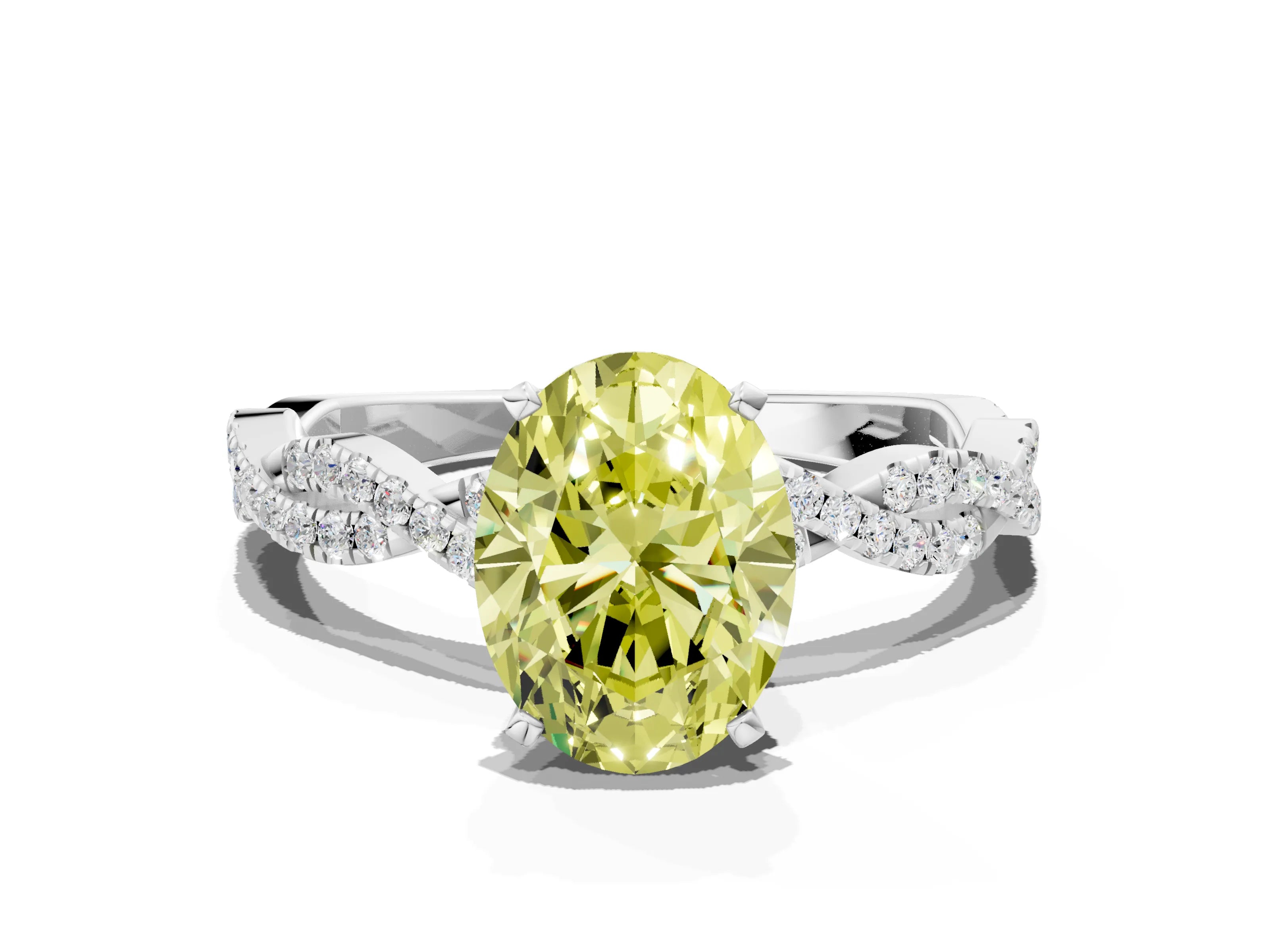 White gold Fancy Yellow Oval Cut Solitaire Twisted Pave Band with Four-Prong Setting_15