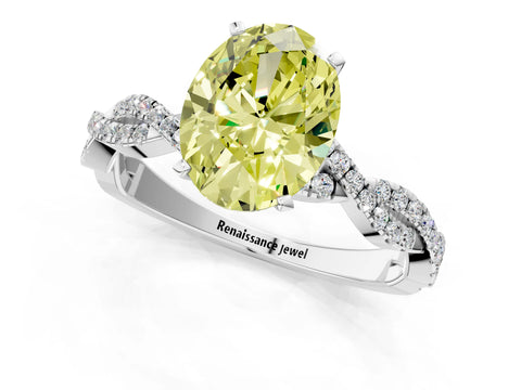 White gold Fancy Yellow Oval Cut Solitaire Twisted Pave Band with Four-Prong Setting_16