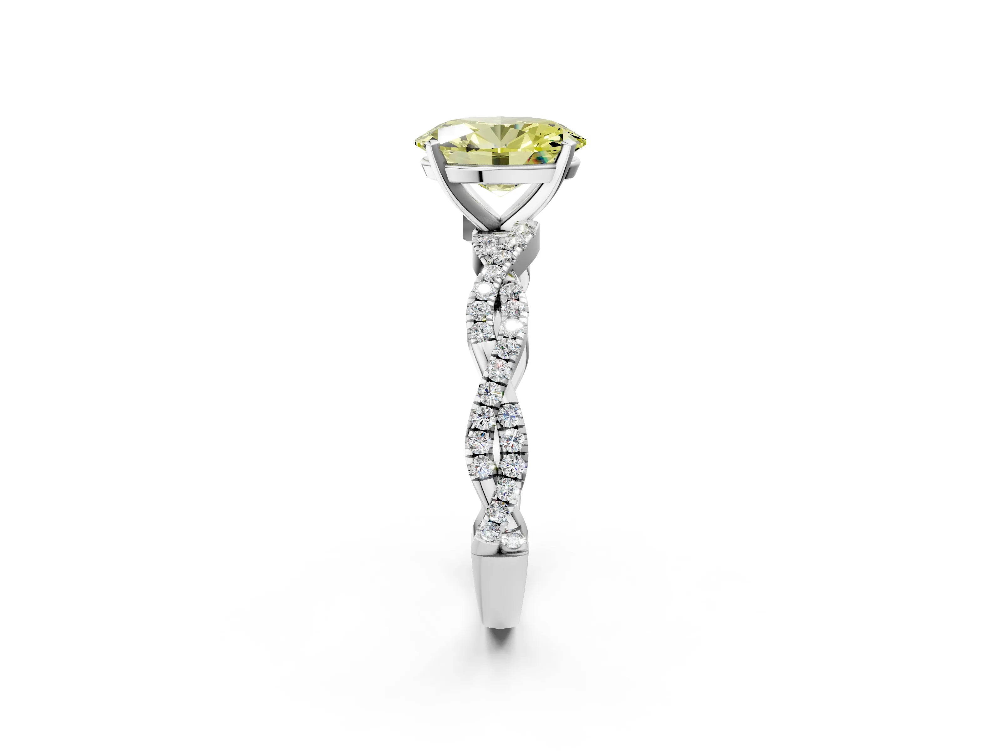 White gold Fancy Yellow Oval Cut Solitaire Twisted Pave Band with Four-Prong Setting_17