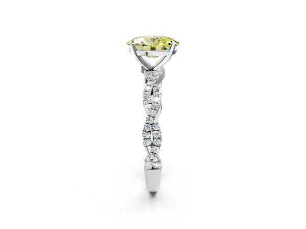 White gold Fancy Yellow Oval Cut Solitaire Twisted Pave Band with Four-Prong Setting