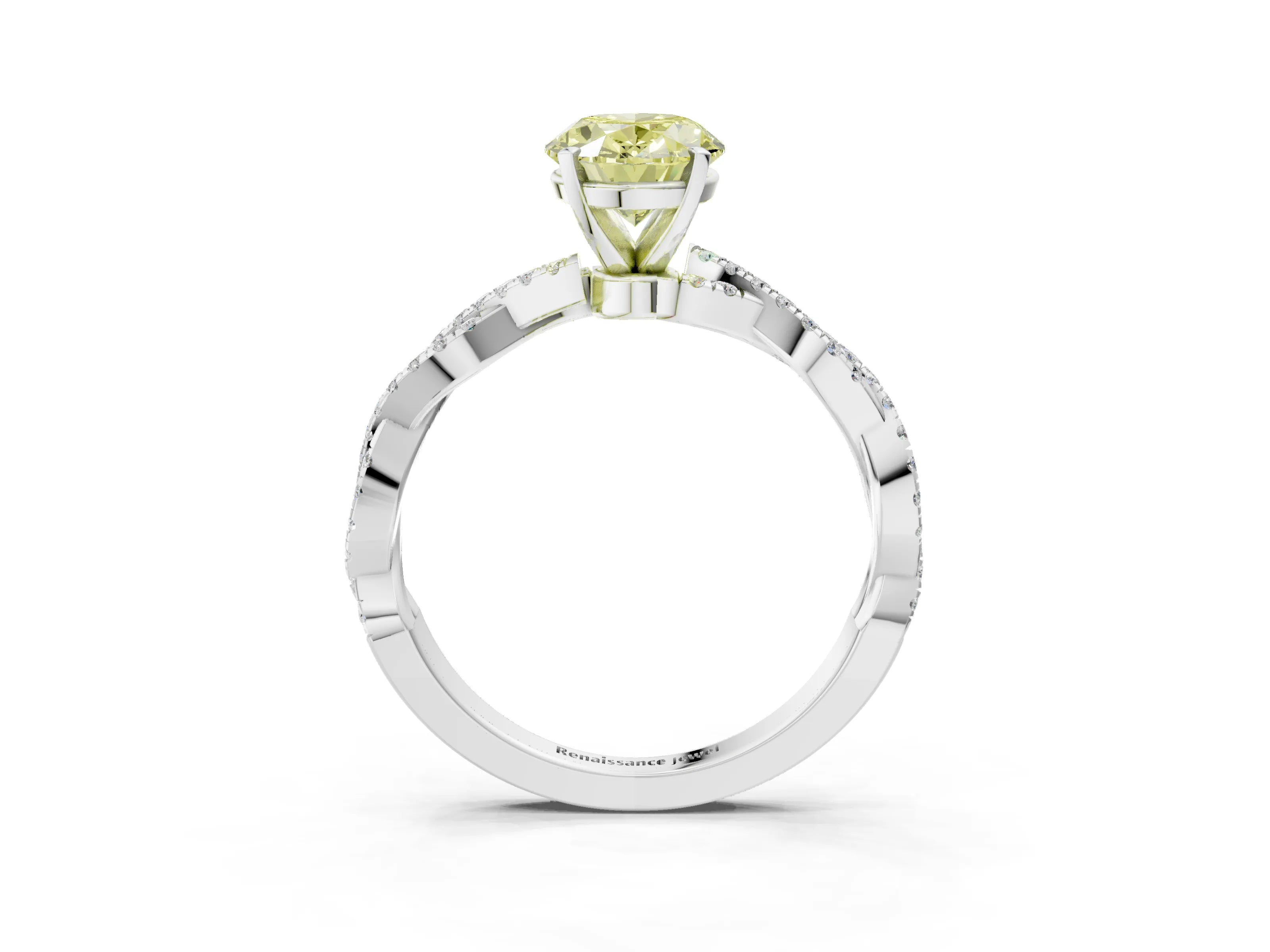 White gold Fancy Yellow Oval Cut Solitaire Twisted Pave Band with Four-Prong Setting_18