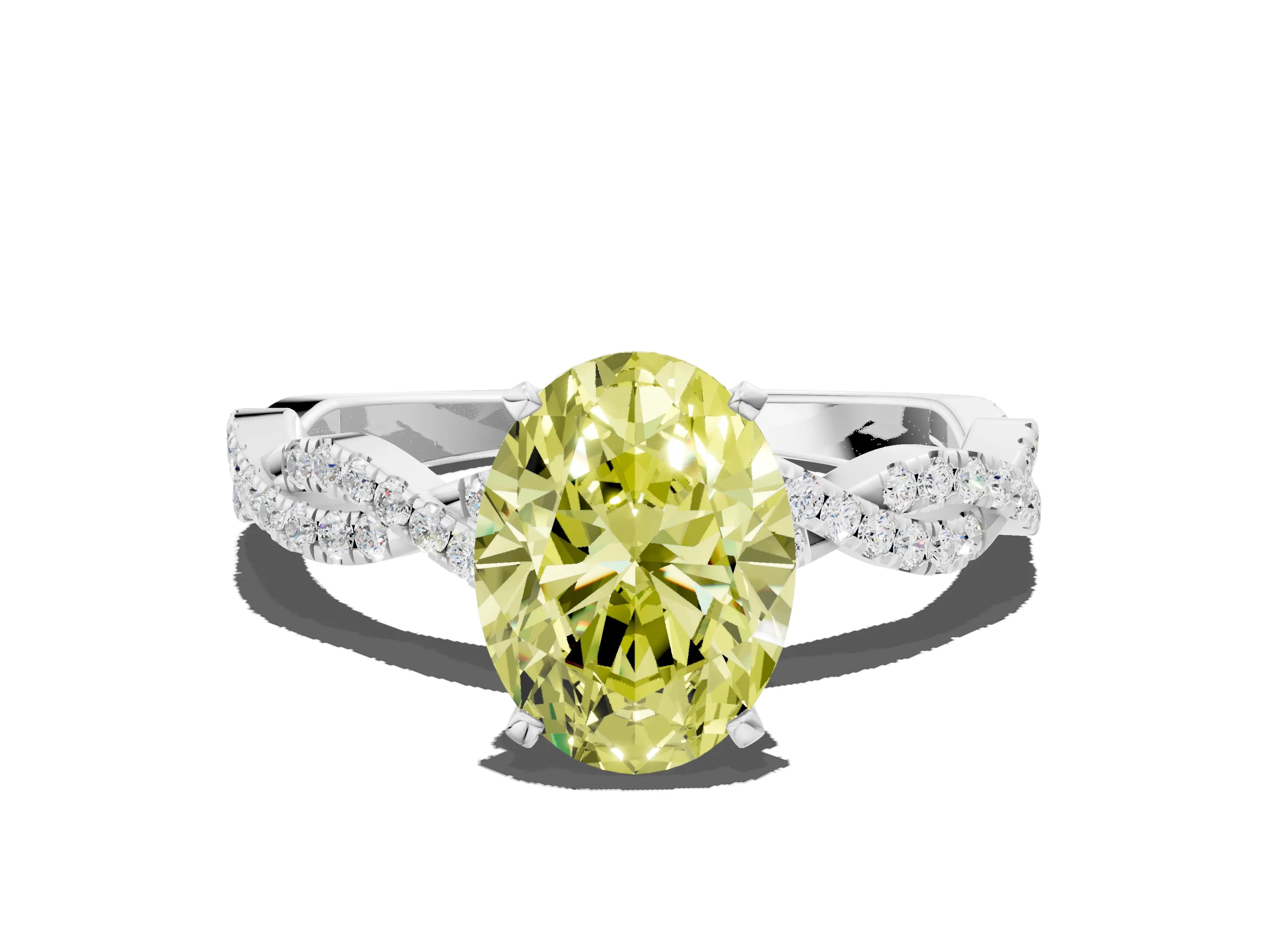 White gold Fancy Yellow Oval Cut Solitaire Twisted Pave Band with Four-Prong Setting_3