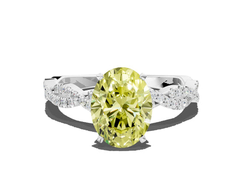White gold Fancy Yellow Oval Cut Solitaire Twisted Pave Band with Four-Prong Setting_3