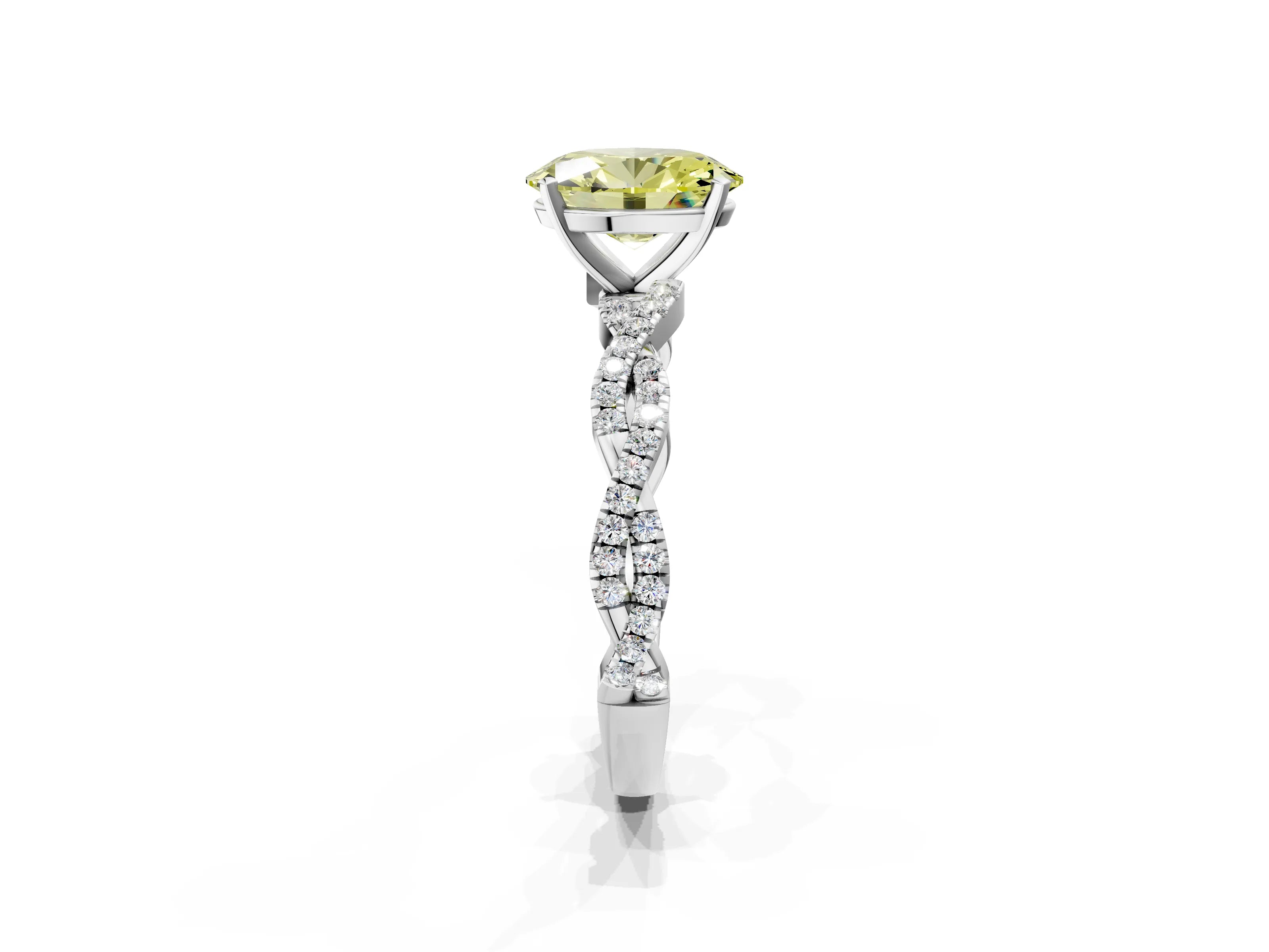 White gold Fancy Yellow Oval Cut Solitaire Twisted Pave Band with Four-Prong Setting_4