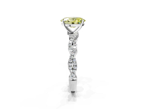 White gold Fancy Yellow Oval Cut Solitaire Twisted Pave Band with Four-Prong Setting_4