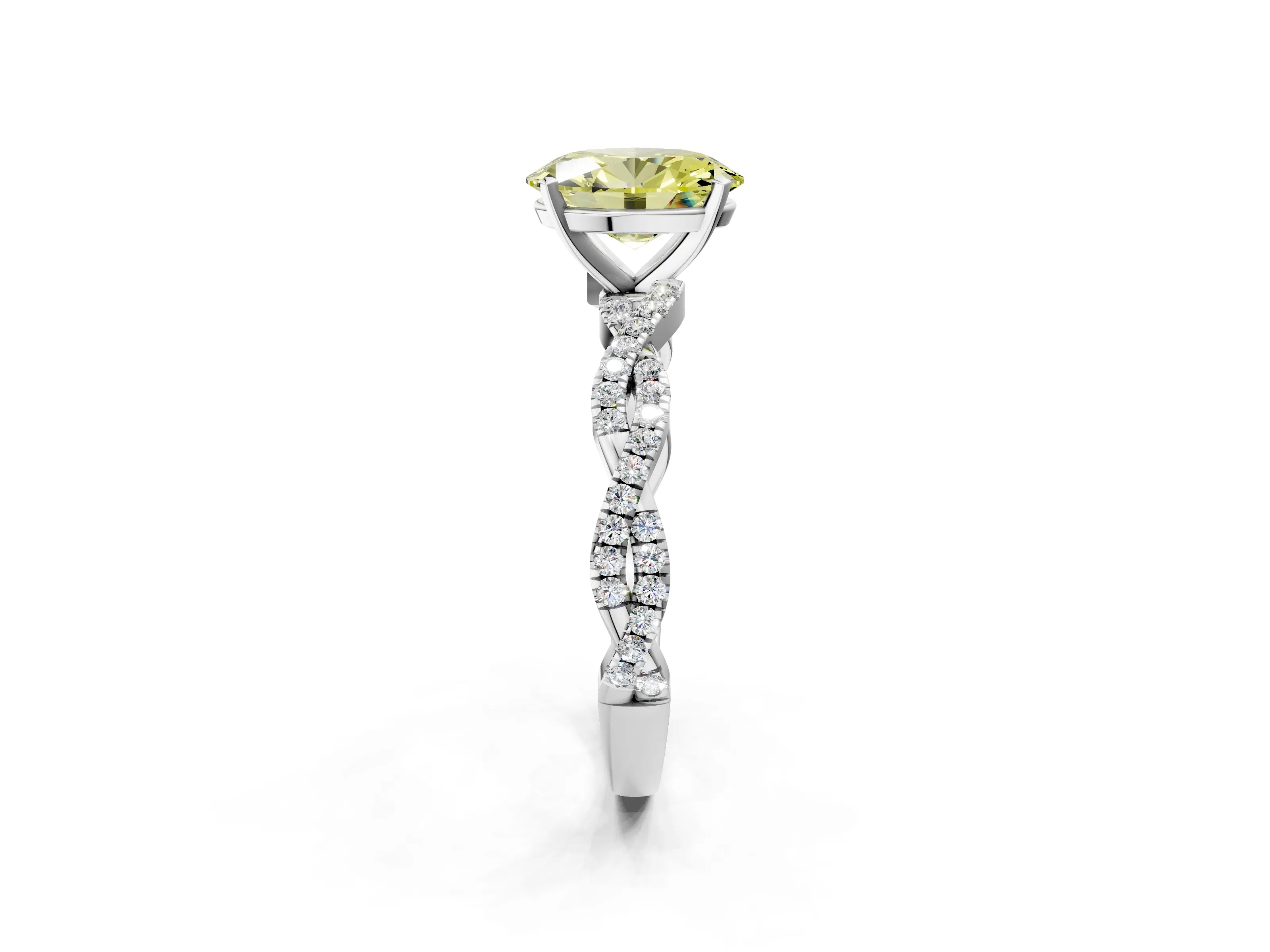 White gold Fancy Yellow Oval Cut Solitaire Twisted Pave Band with Four-Prong Setting_5