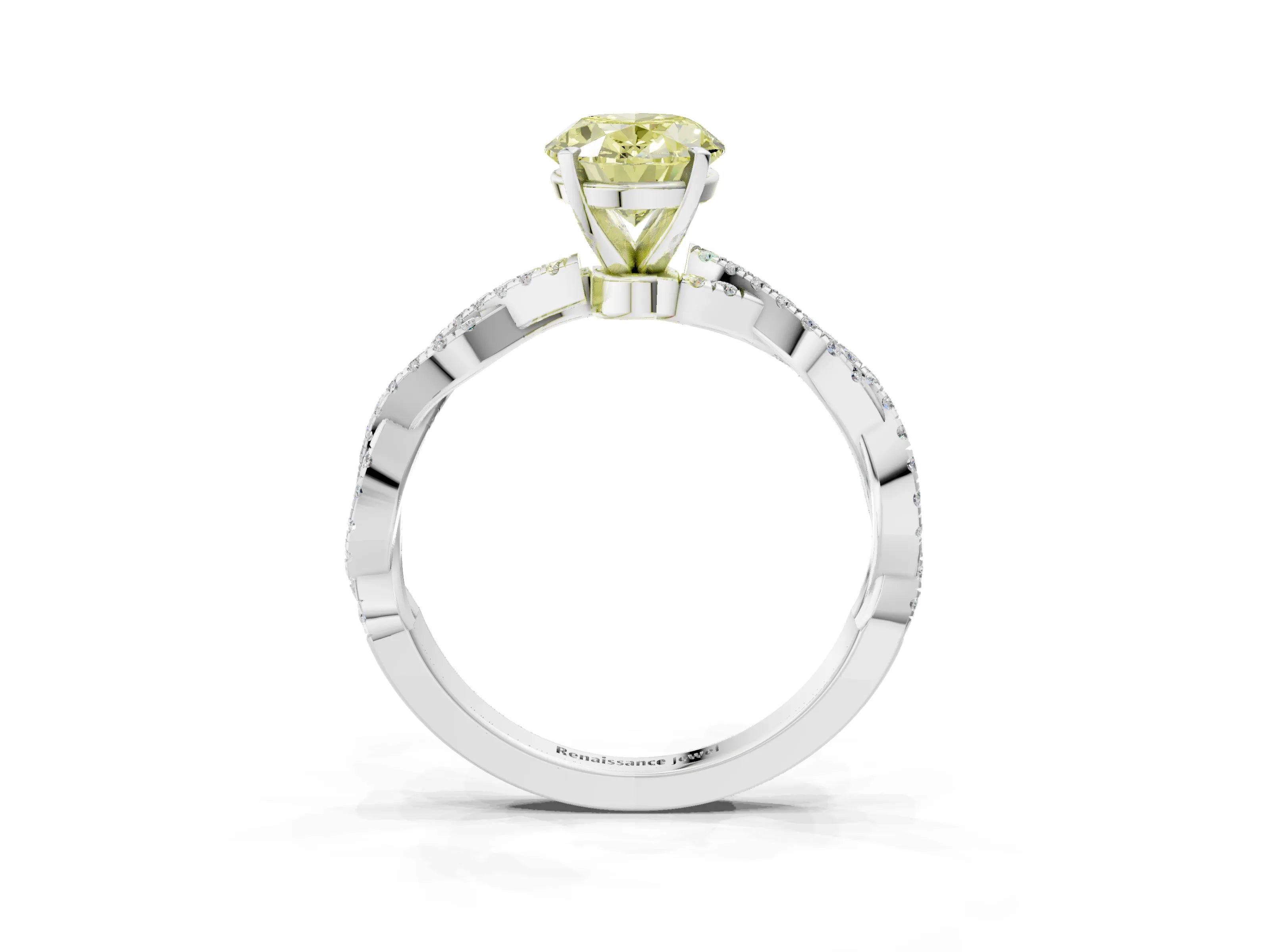 White gold Fancy Yellow Oval Cut Solitaire Twisted Pave Band with Four-Prong Setting_6