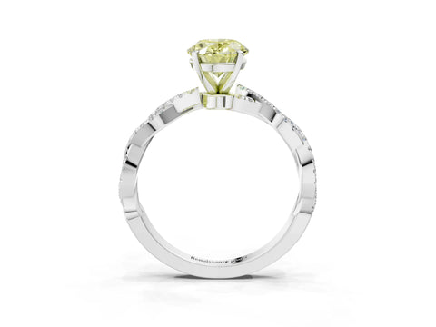 White gold Fancy Yellow Oval Cut Solitaire Twisted Pave Band with Four-Prong Setting_6