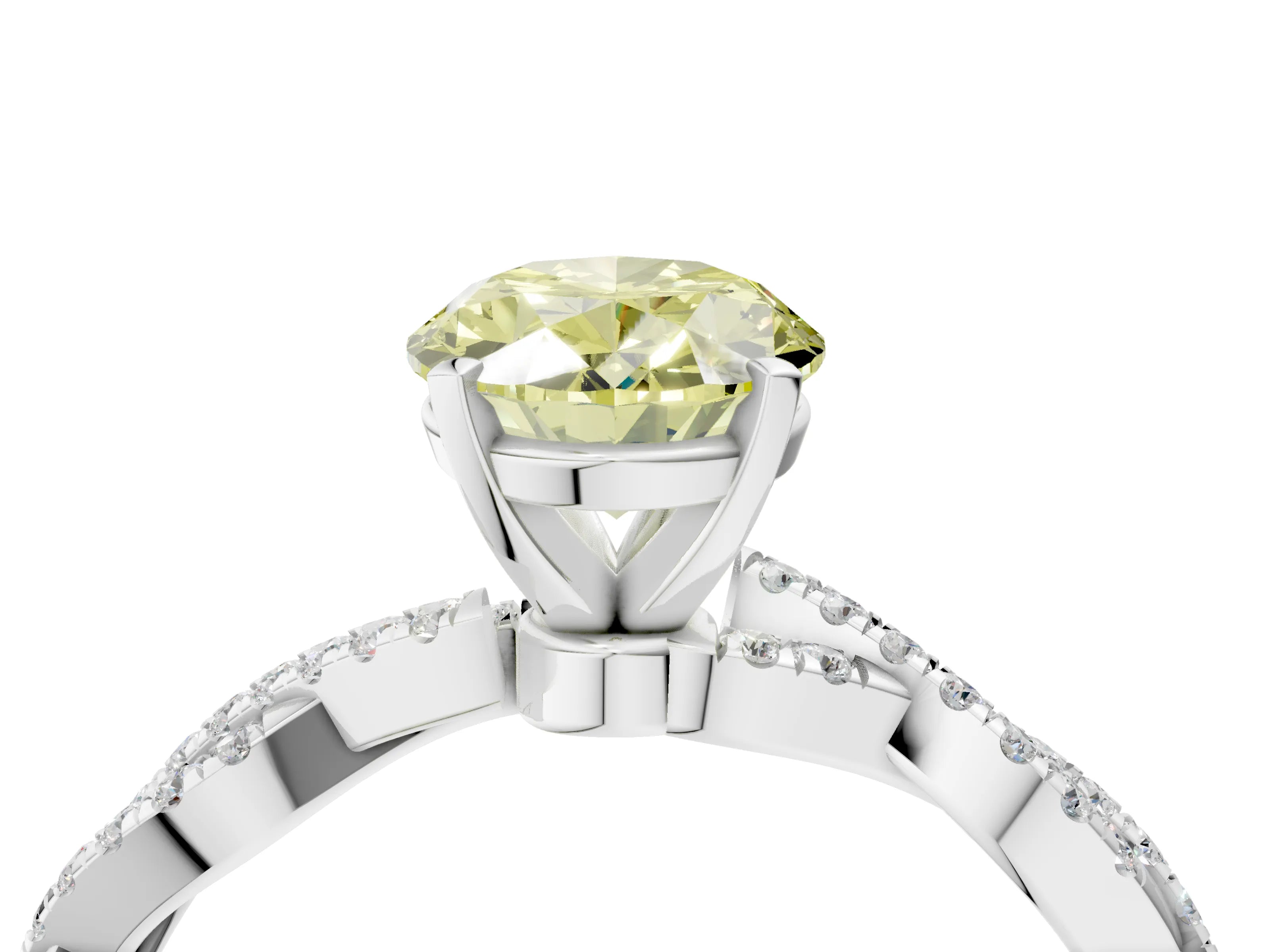 White gold Fancy Yellow Oval Cut Solitaire Twisted Pave Band with Four-Prong Setting_7