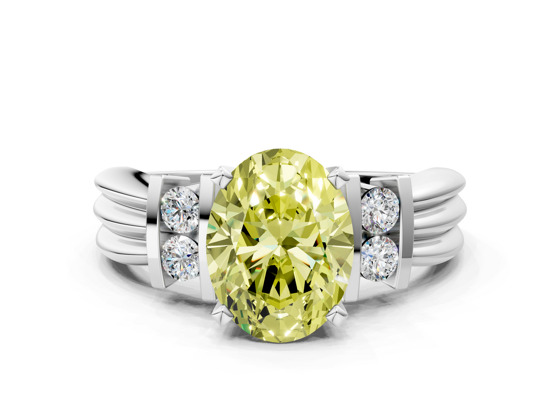 White gold Fancy Yellow Oval  Cut Three-Stone Channel Set Ring with Bar Prongs_81