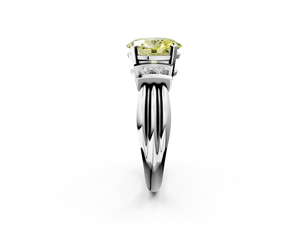 White gold Fancy Yellow Oval  Cut Three-Stone Channel Set Ring with Bar Prongs