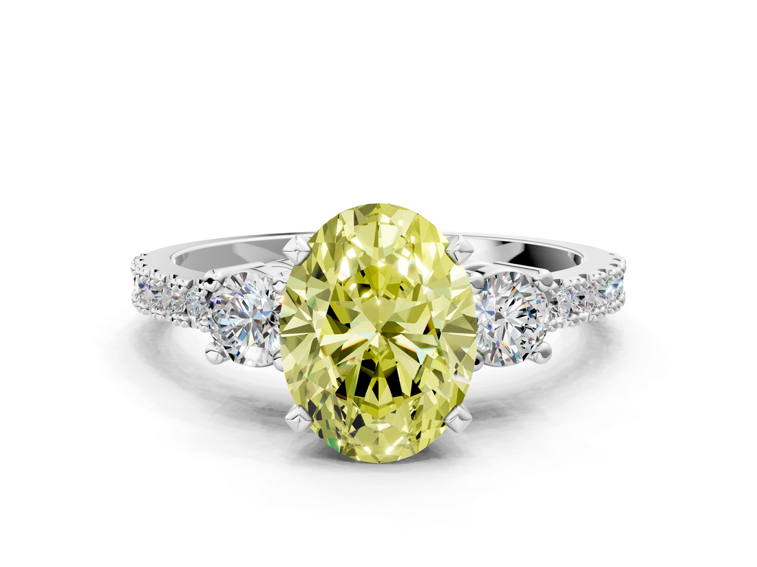 White gold Fancy Yellow Oval  Cut Three-Stone Diamond Pavé Band with Prong Setting_17