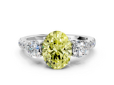 White gold Fancy Yellow Oval  Cut Three-Stone Diamond Pave Band with Prong Setting_37