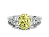 White gold Fancy Yellow Oval Cut Three-Stone Diamond Ring with Pavé Band and Four-Prong Setting_12