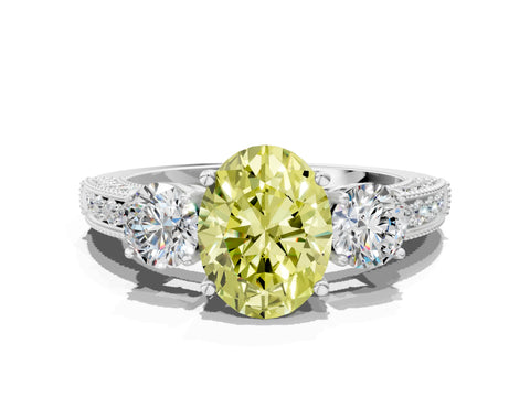 White gold Fancy Yellow Oval Cut Three-Stone Diamond Ring with Pavé Band and Four-Prong Setting_12