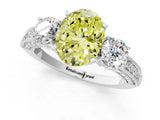 White gold Fancy Yellow Oval Cut Three-Stone Diamond Ring with Pavé Band and Four-Prong Setting_13