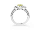 White gold Fancy Yellow Oval Cut Three-Stone Diamond Ring with Pavé Band and Four-Prong Setting_15