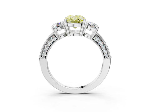 White gold Fancy Yellow Oval Cut Three-Stone Diamond Ring with Pavé Band and Four-Prong Setting_15