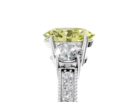 White gold Fancy Yellow Oval Cut Three-Stone Diamond Ring with Pavé Band and Four-Prong Setting_17