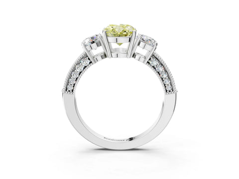White gold Fancy Yellow Oval Cut Three-Stone Diamond Ring with Pavé Band and Four-Prong Setting_3
