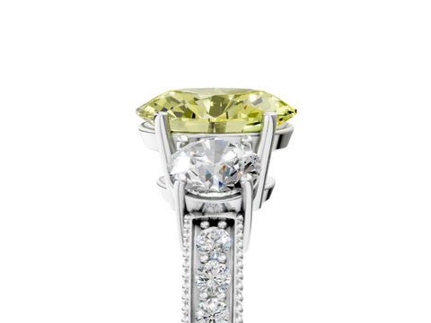 White gold Fancy Yellow Oval Cut Three-Stone Diamond Ring with Pavé Band and Four-Prong Setting_5
