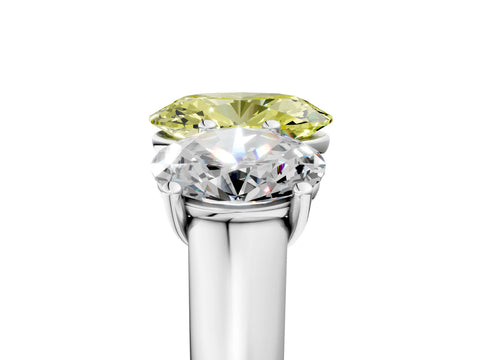 White gold Fancy Yellow Oval Cut Three-Stone Diamond Ring with Prong Setting on a Classic Band_5