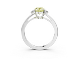 White gold Fancy Yellow Oval  Cut Three-Stone Solitaire Ring with Round Accent Diamonds and Four-Prong Setting_58