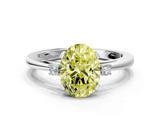 White gold Fancy Yellow Oval  Cut Three-Stone Solitaire Ring with Round Accent Diamonds and Four-Prong Setting_60