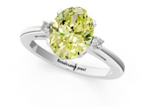 White gold Fancy Yellow Oval  Cut Three-Stone Solitaire Ring with Round Accent Diamonds and Four-Prong Setting_61