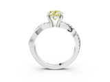 White gold Fancy Yellow Oval  Cut Twist Band Solitaire Diamond Ring with Pavé Setting_6