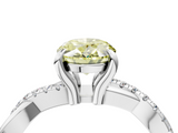 White gold Fancy Yellow Oval  Cut Twist Band Solitaire Diamond Ring with Pavé Setting_7