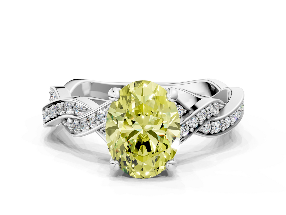 White gold Fancy Yellow Oval  Cut Twisted Pavé Band Solitaire Ring with Four-Prong Setting_55