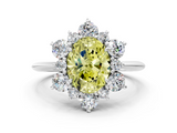 White gold Fancy Yellow Oval  Diamond Cluster Halo Ring with Solitaire Band and Four-Prong Setting_20