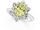 White gold Fancy Yellow Oval  Diamond Cluster Halo Ring with Solitaire Band and Four-Prong Setting_21