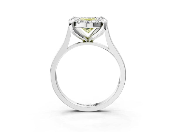 White gold Fancy Yellow Oval  Diamond Cluster Halo Solitaire with Four-Prong Setting