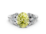 White gold Fancy Yellow Oval  Diamond Cluster Leaf Design Ring with Prong Setting_66