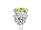 White gold Fancy Yellow Oval  Diamond Cluster Leaf Design Ring with Prong Setting_71