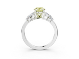 White gold Fancy Yellow Oval  Diamond Cluster Leaf Design Ring with Prong Setting_73