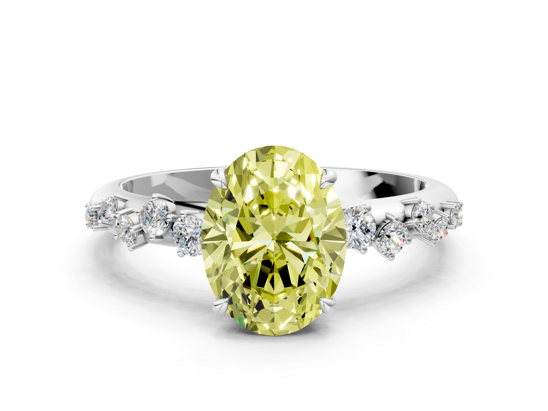 White gold Fancy Yellow Oval  Diamond Cluster Prong-Set Solitaire Ring_19