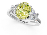 White gold Fancy Yellow Oval  Diamond Floral Cluster Ring with Solitaire Band and Prong Setting_81