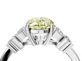 White gold Fancy Yellow Oval  Diamond Floral Cluster Ring with Solitaire Band and Prong Setting_84