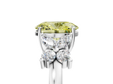White gold Fancy Yellow Oval  Diamond Floral Cluster Ring with Solitaire Band and Prong Setting_85