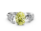 White gold Fancy Yellow Oval  Diamond Floral Vine Solitaire Engagement Ring_3