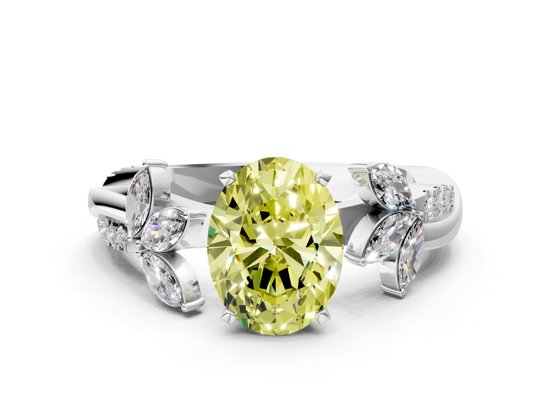 White gold Fancy Yellow Oval  Diamond Floral Vine Solitaire Engagement Ring_3