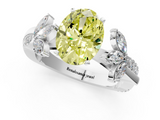 White gold Fancy Yellow Oval  Diamond Floral Vine Solitaire Engagement Ring_4